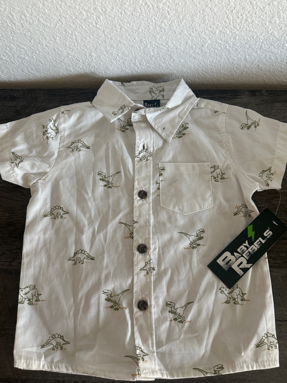 White Dinosaur Print Button-Down Shirt